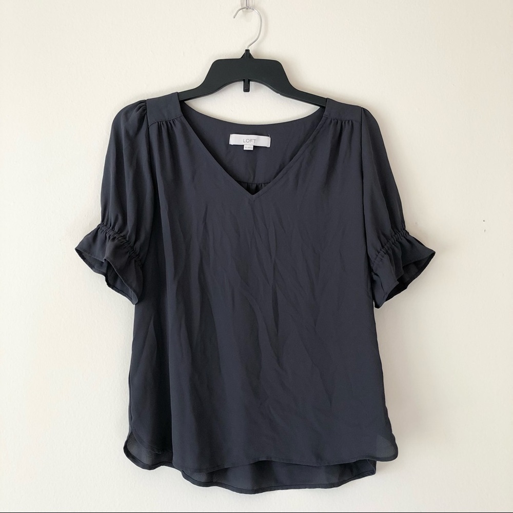 Loft gray blouse with sleeve detail